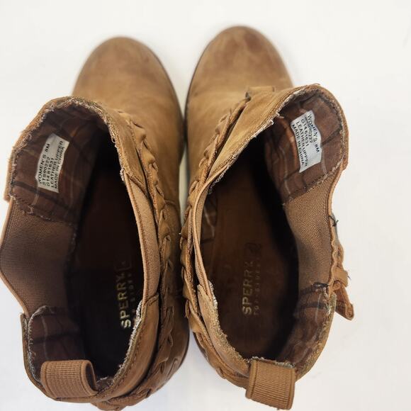Sperry Topsider Liberty Brown Leather Ankle Boots Women Size 8M Slip On Heel - Picture 8 of 10
